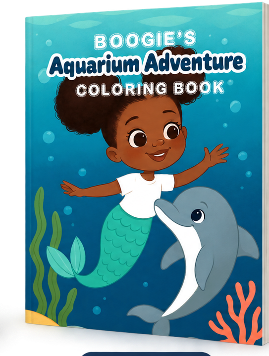 Boogie’s Aquarium Adventure Coloring Book three-dimensional book mockup